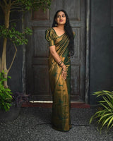 Beautiful Mehandi Color Soft Lichi Silk Saree