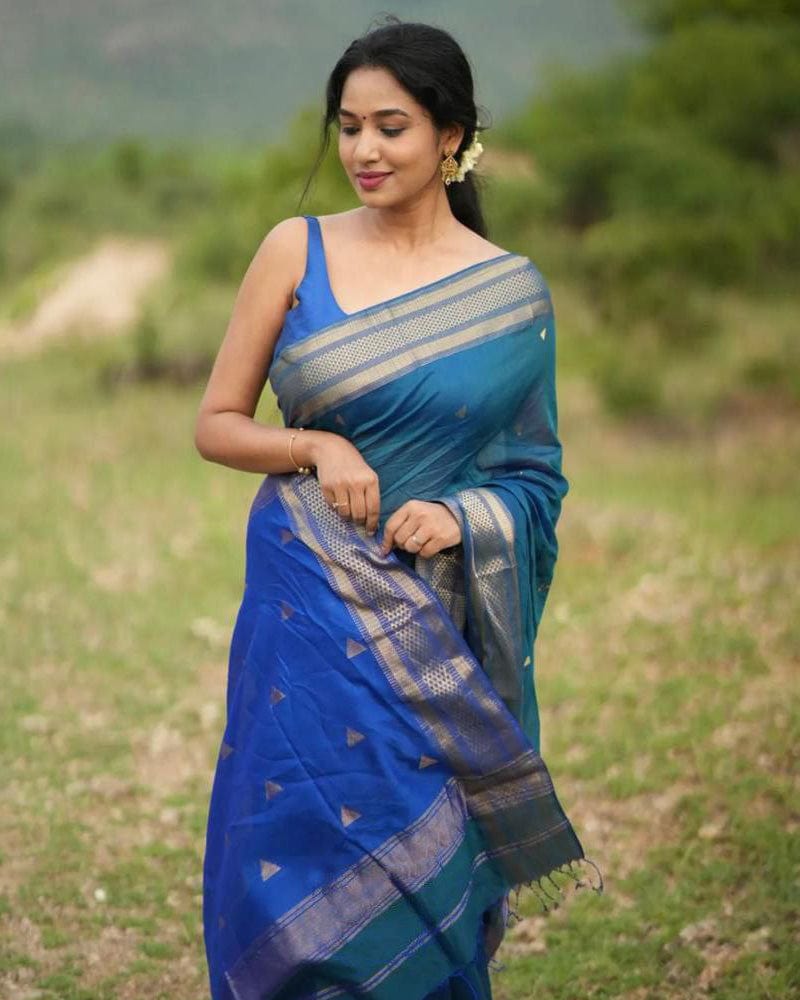 Blue Kanjivaram Silk Saree With Exclusive Jacquard Border