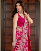 Rani Pink Color Banarasi Soft Silk Saree