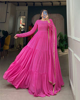 Beautiful Four Color Three Layer Georgette Printed Gown