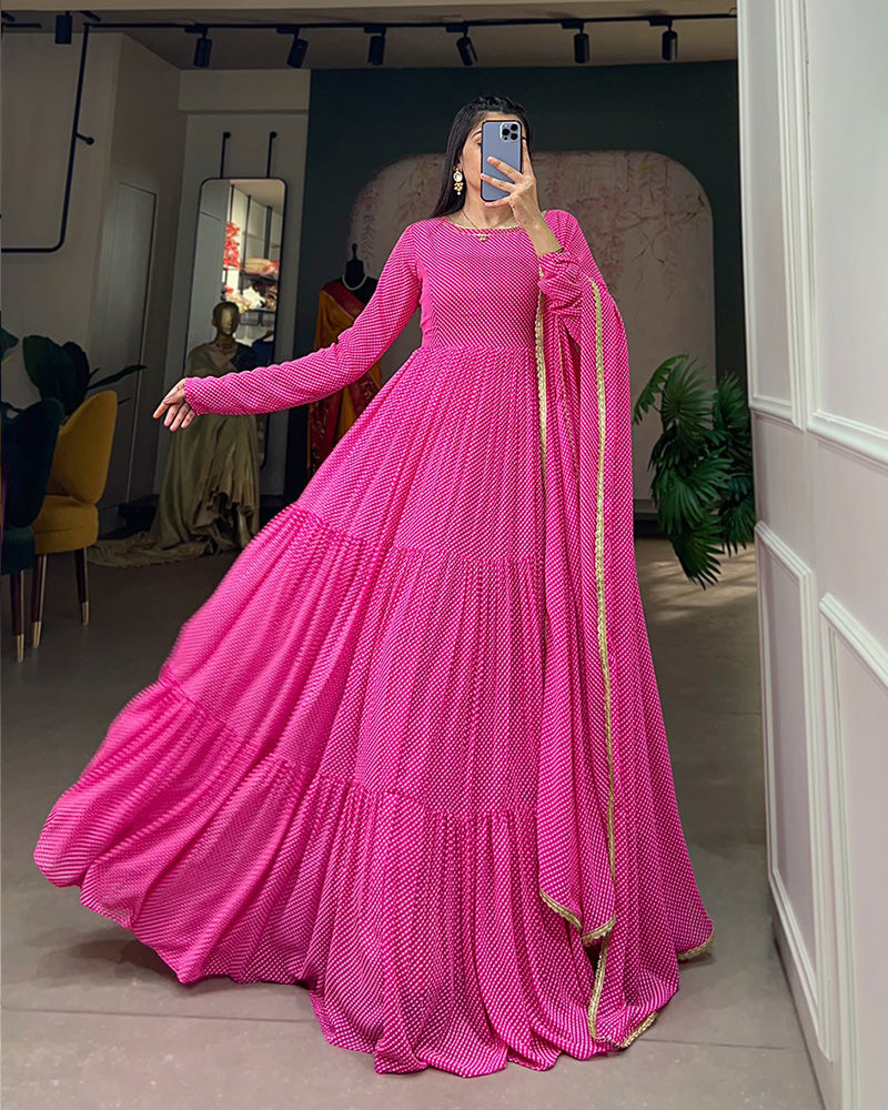 Beautiful Four Color Three Layer Georgette Printed Gown