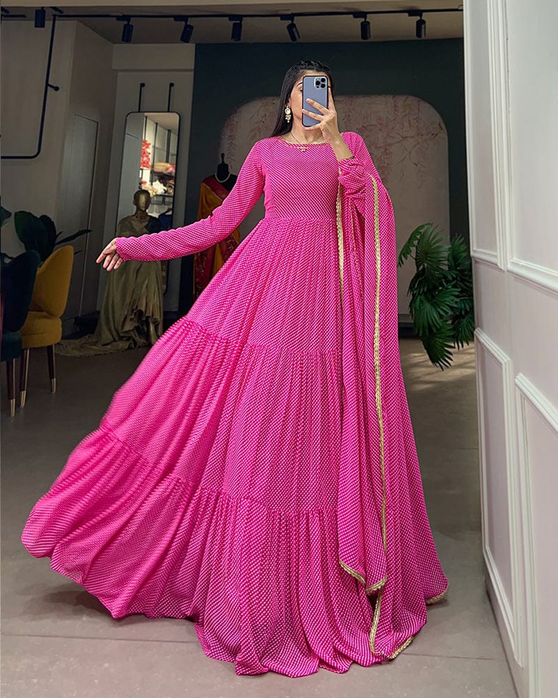 Beautiful Four Color Three Layer Georgette Printed Gown