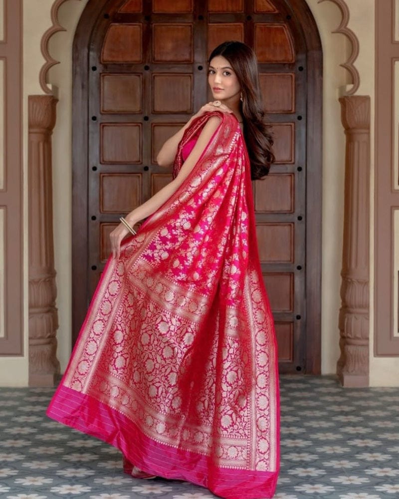 Rani Pink Color Banarasi Soft Silk Saree
