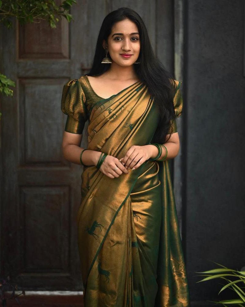 Beautiful Mehandi Color Soft Lichi Silk Saree