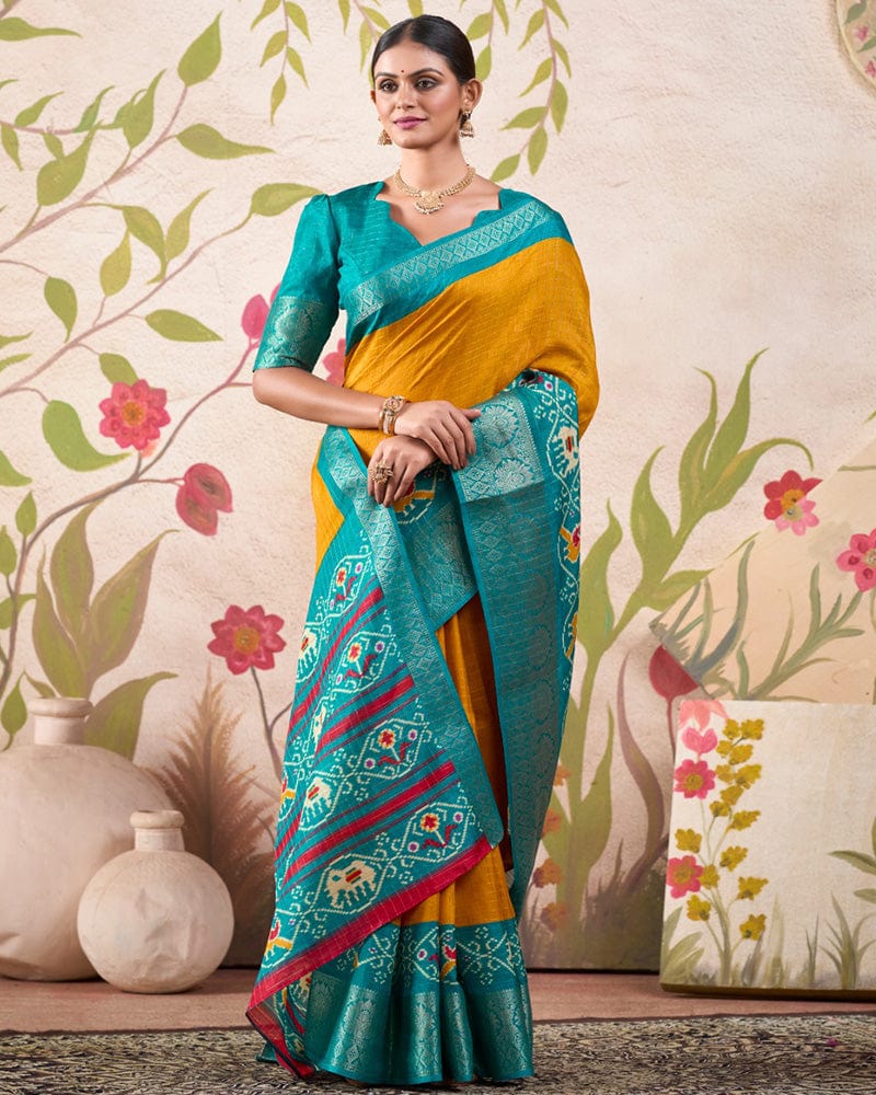 Mustard Color Tussar Chex Saree