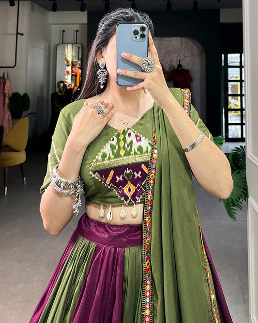 Wine Color Rayon Printed Navratri Lehenga Choli