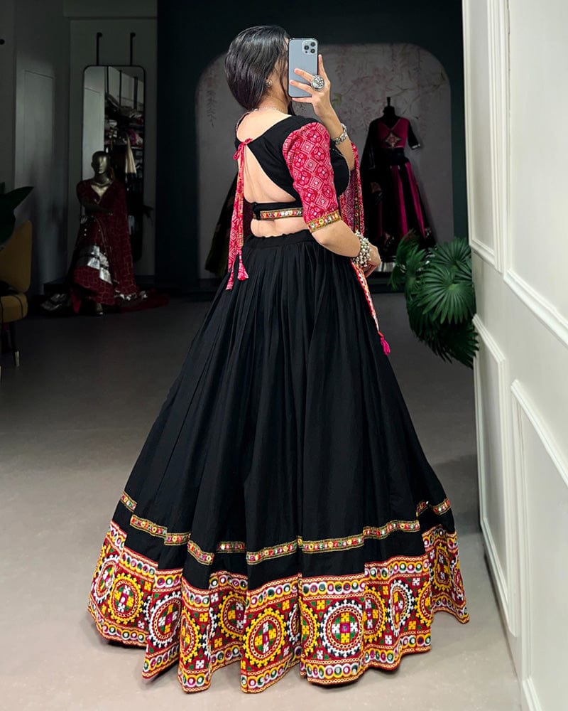 Designer Black Color Cotton Real mirror Work Navratri Lehenga Choli