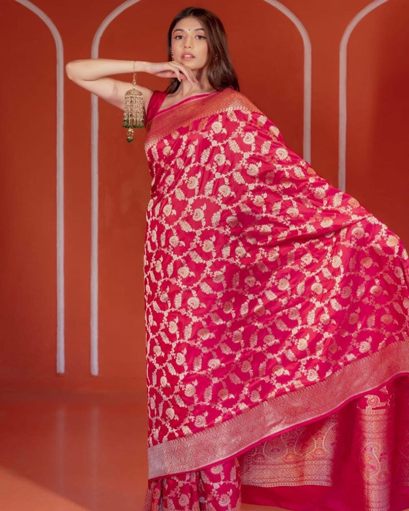 Rani Pink Color Banarasi Soft Silk Saree