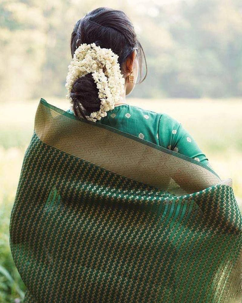 Beautiful Dark Green Color Soft Lichi Silk Saree