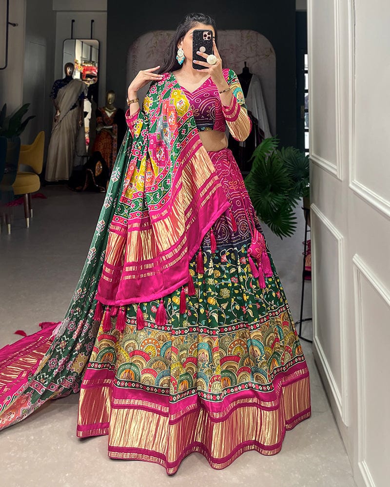 Multi Color Gaji Silk Printed Navratri Lehenga Choli