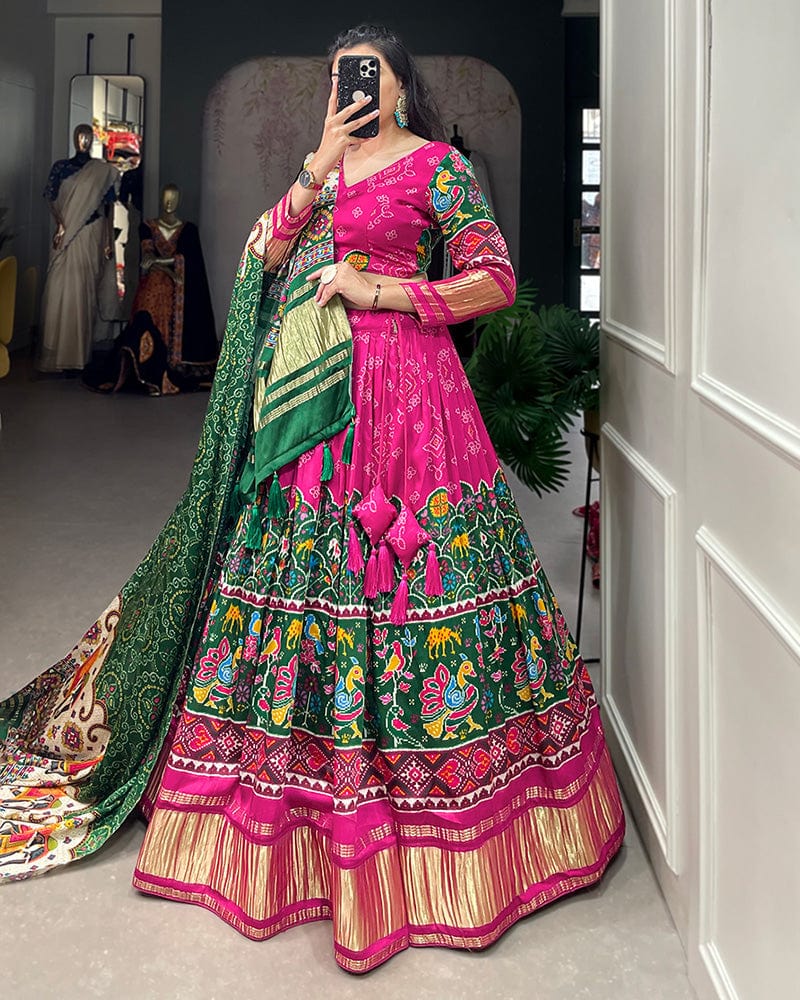 Pink Color Gaji Silk Digital Printed Lehenga Choli