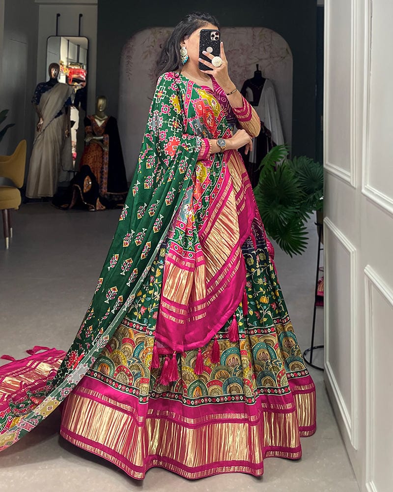 Multi Color Gaji Silk Printed Navratri Lehenga Choli