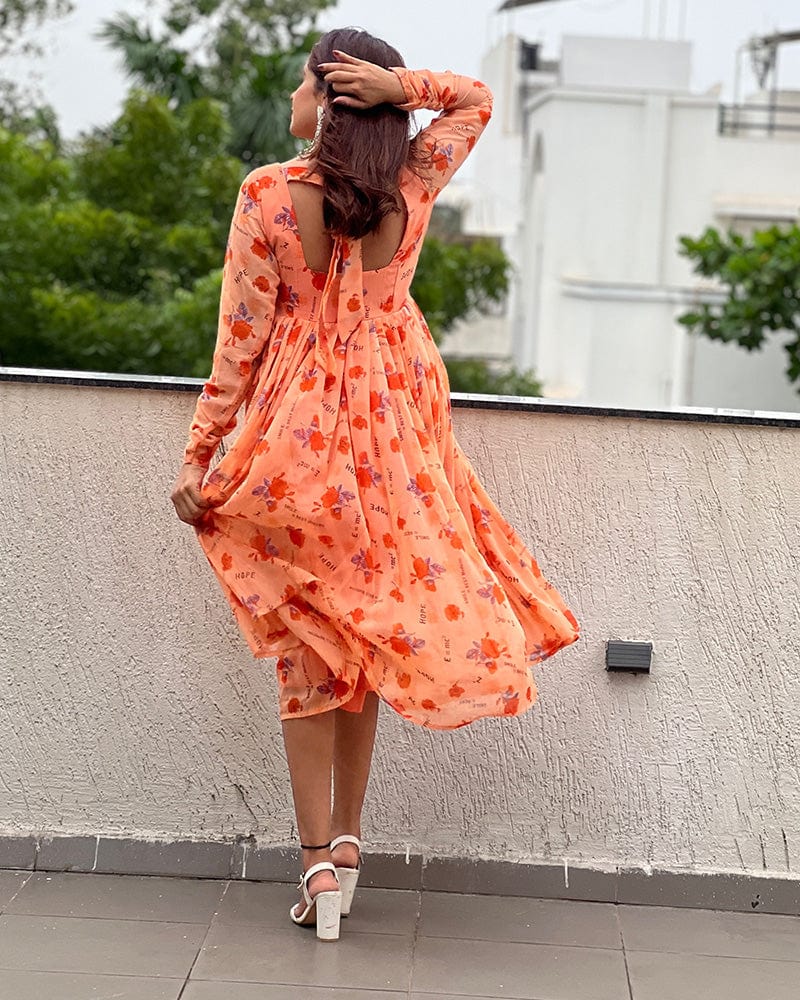 Orange Color Georgette Floral Printed Tunic