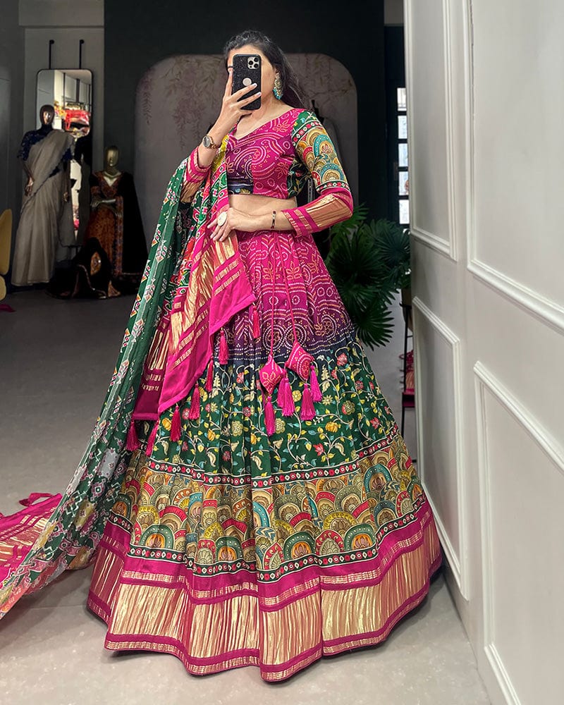 Multi Color Gaji Silk Printed Navratri Lehenga Choli