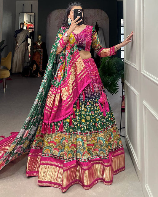 Multi Color Gaji Silk Printed Navratri Lehenga Choli