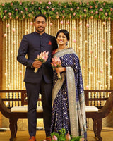 Heavy Designing Navy Blue Color Banarasi Soft Silk Saree