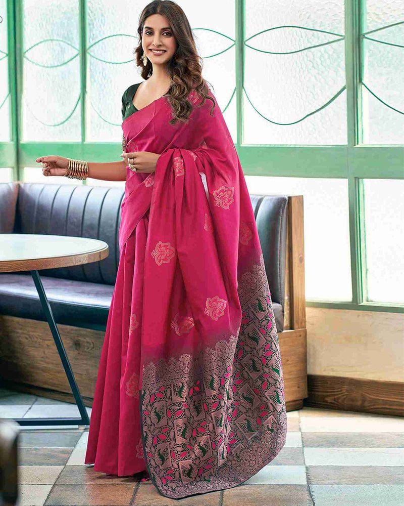 Rani Pink Color Banarasi Jacquard Soft Silk Saree