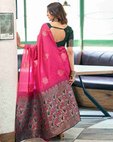 Rani Pink Color Banarasi Jacquard Soft Silk Saree