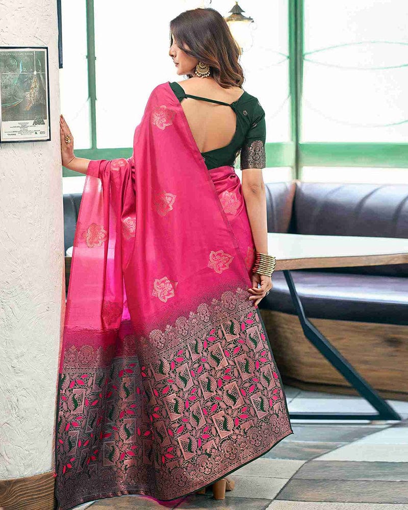 Rani Pink Color Banarasi Jacquard Soft Silk Saree