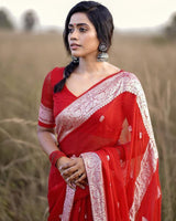 New Design Red Color Soft Cotton Saree