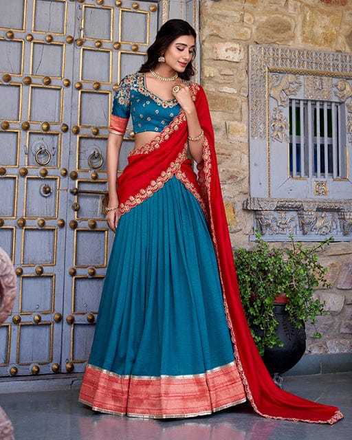 Teal Green Color Vichitra Silk Sequins Lehenga Choli