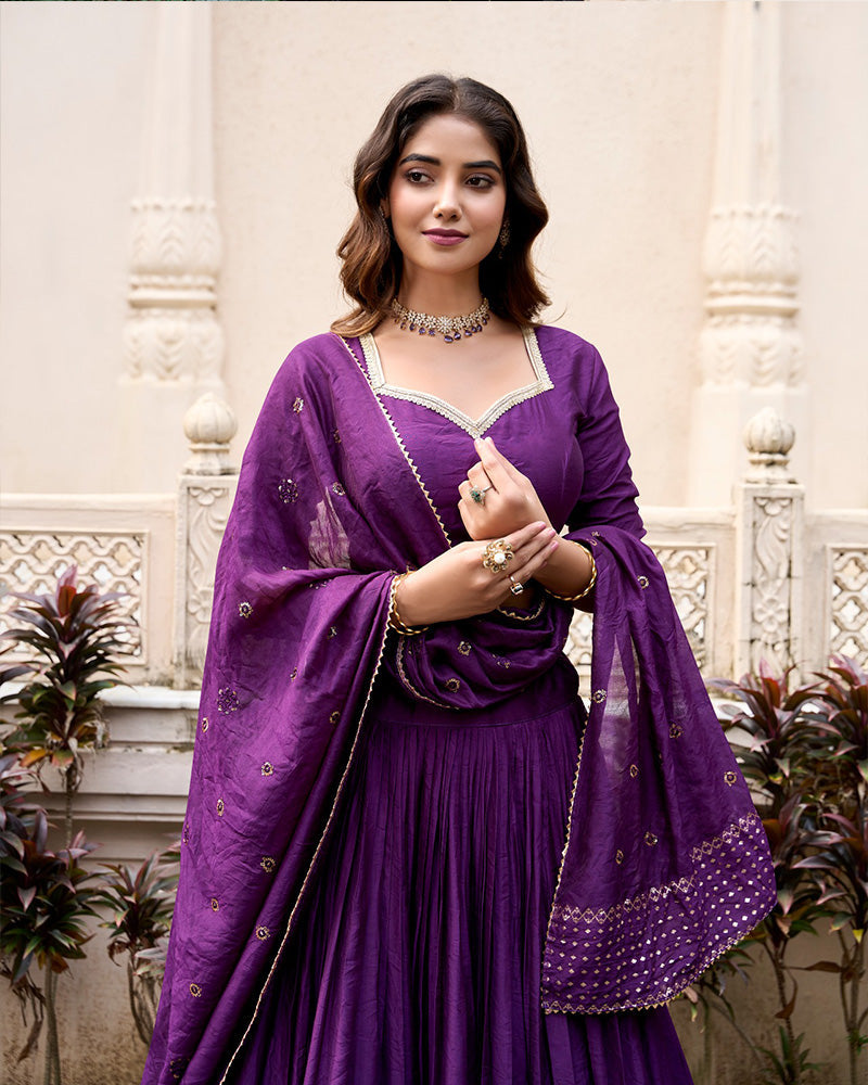 Dark Purple Color Pure Chanderi Plain Navratri Lehenga Choli