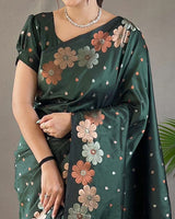 Jacquard Design Green color Soft Lichi Silk Saree