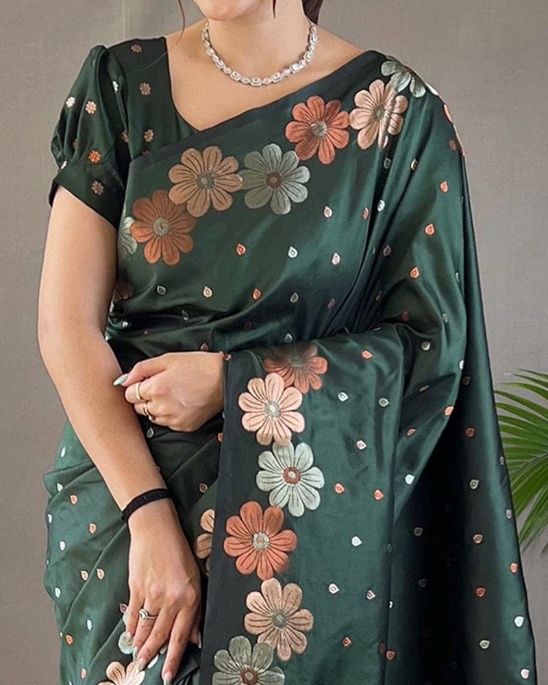 Jacquard Design Green color Soft Lichi Silk Saree