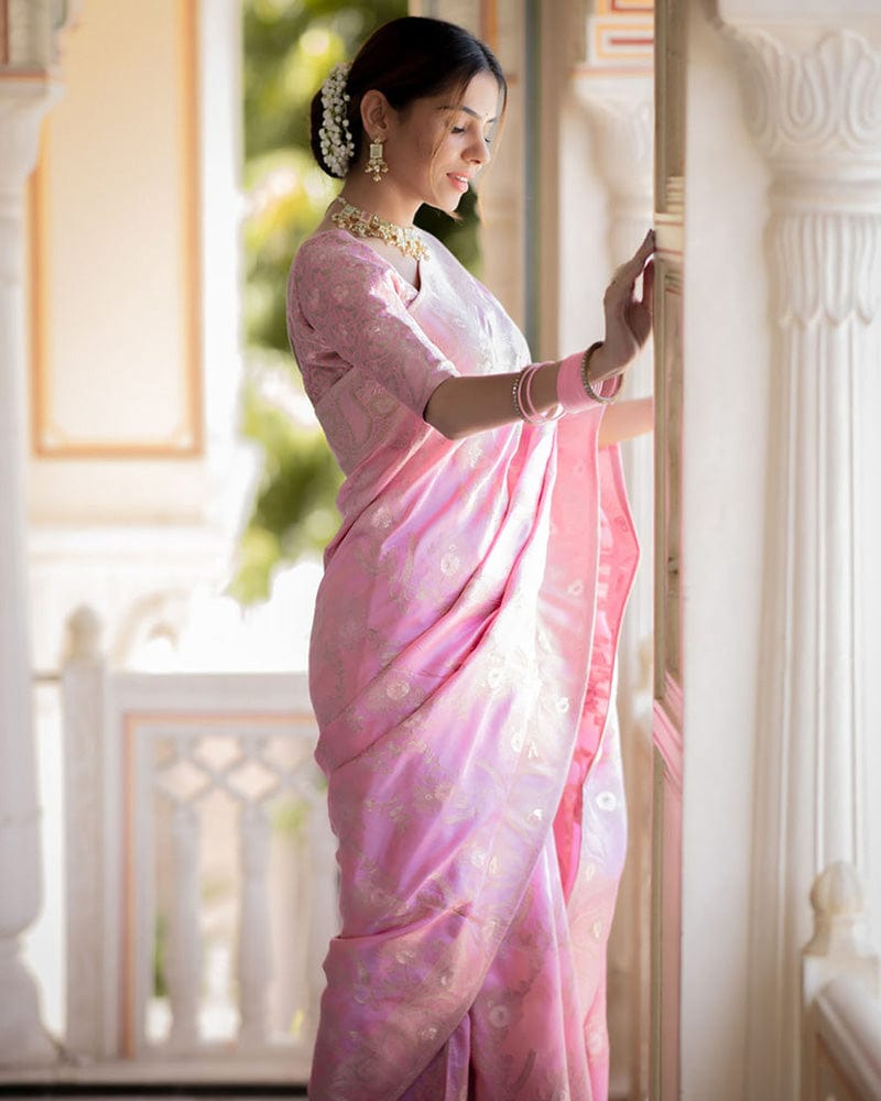 Pink Color Banarasi Jacquard Zari Weaving Saree