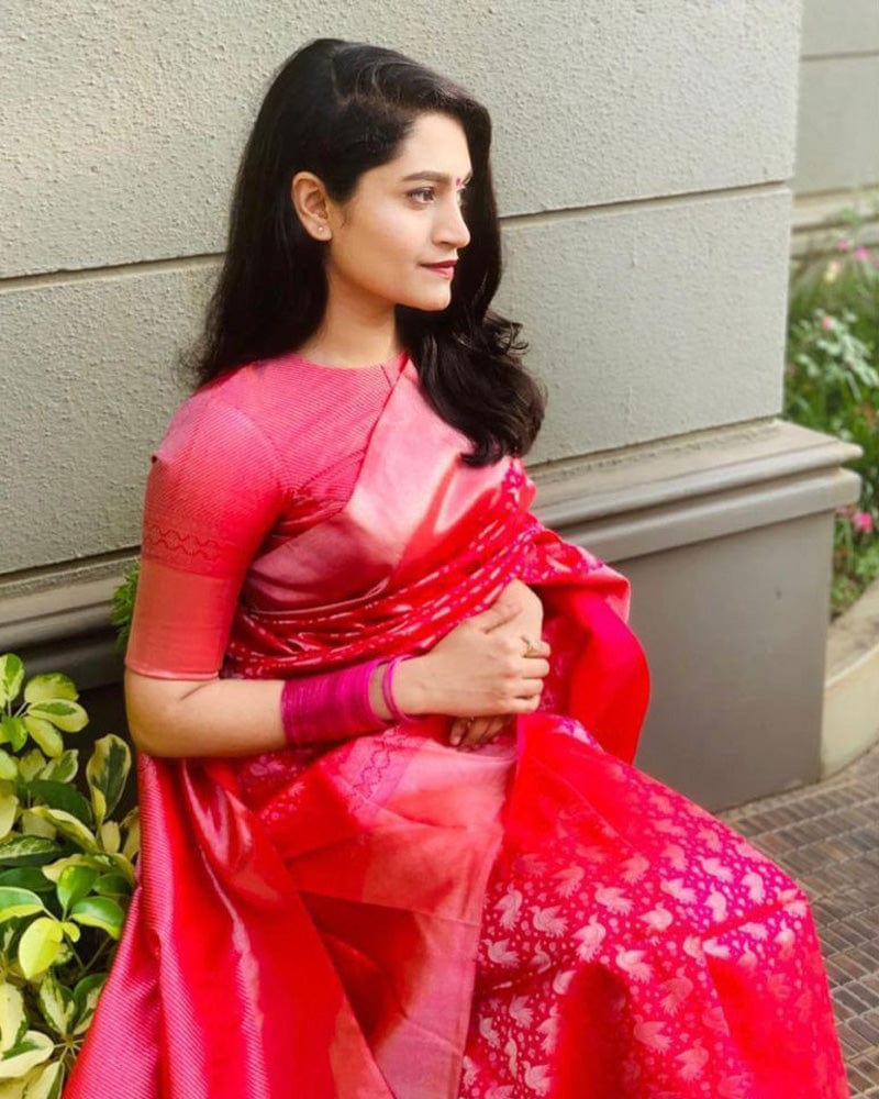 Heavy Designing Pink Color Banarasi Soft Silk Saree