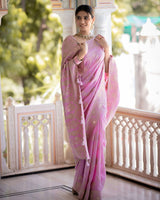 Pink Color Banarasi Jacquard Zari Weaving Saree