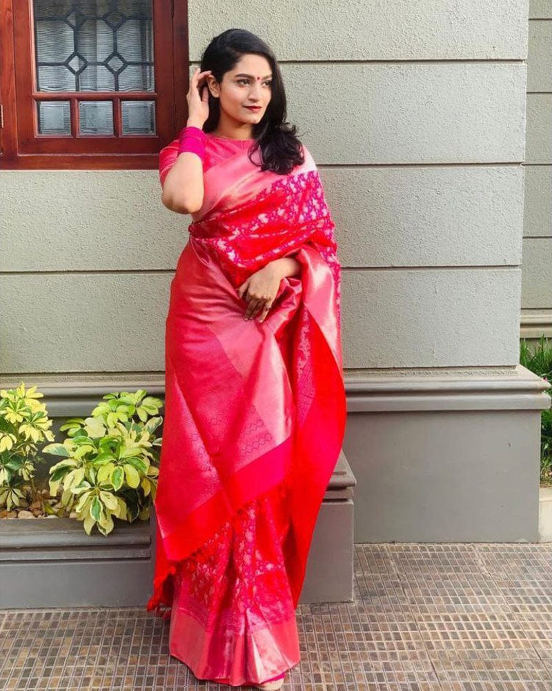 Heavy Designing Pink Color Banarasi Soft Silk Saree