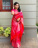 Heavy Designing Pink Color Banarasi Soft Silk Saree