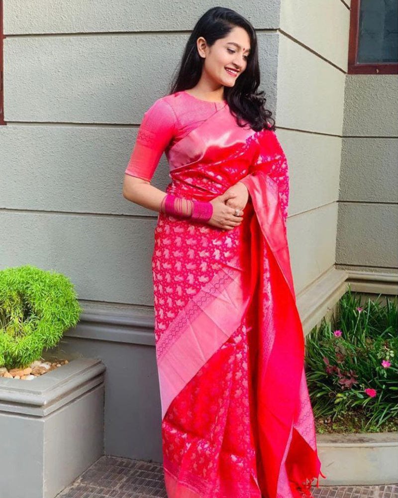 Heavy Designing Pink Color Banarasi Soft Silk Saree
