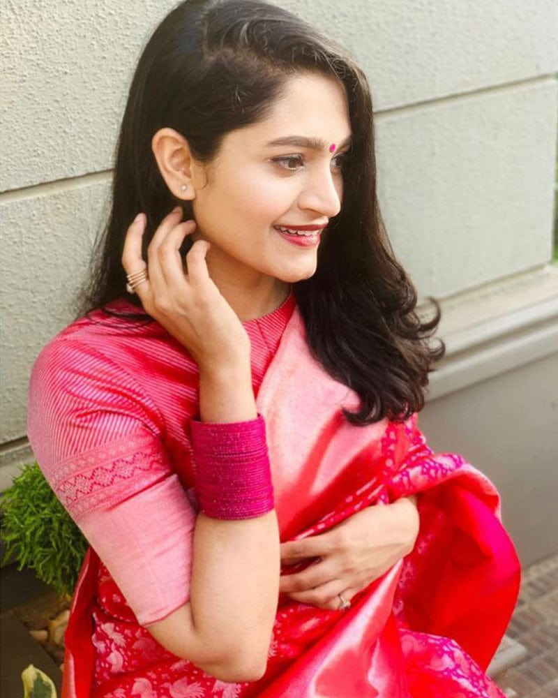 Heavy Designing Pink Color Banarasi Soft Silk Saree