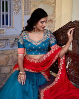 Teal Green Color Vichitra Silk Sequins Lehenga Choli