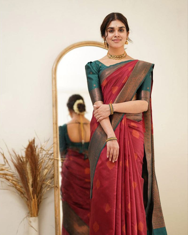 Red Color Jacquard Print Banarasi Soft Silk Saree