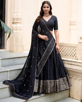 Black Color Pure Chanderi Plain Navratri Lehenga Choli