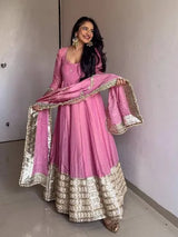 Light Pink Color Gown in Chinon Silk With Sequence Embroidery and Dupatta