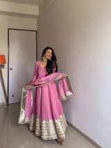 Light Pink Color Gown in Chinon Silk With Sequence Embroidery and Dupatta