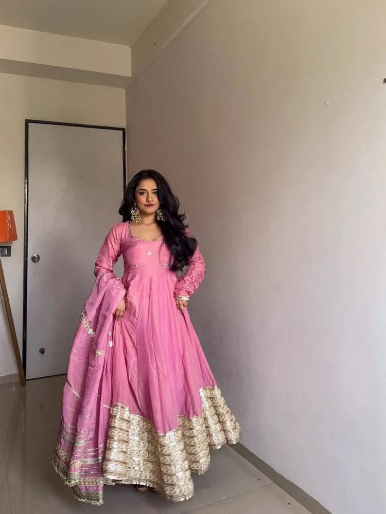 Light Pink Color Gown in Chinon Silk With Sequence Embroidery and Dupatta