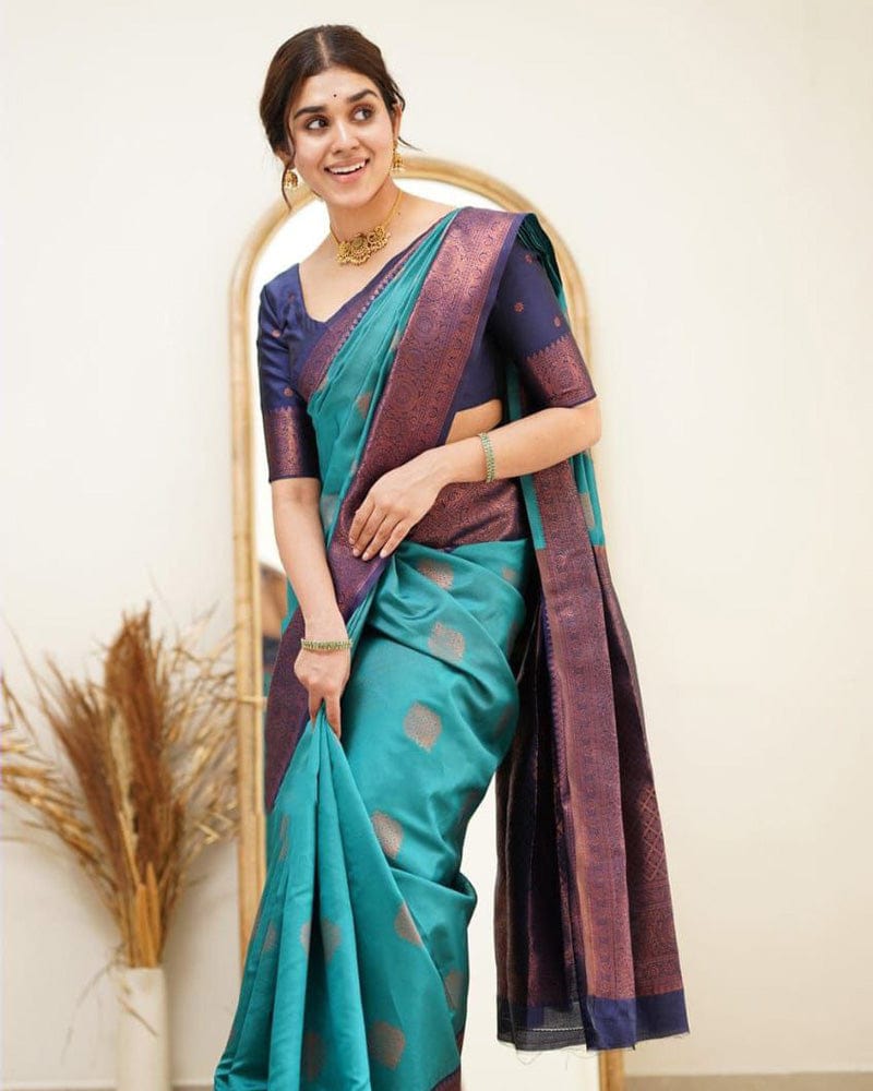 Bottle Green Color Jacquard Print Banarasi Soft Silk Saree