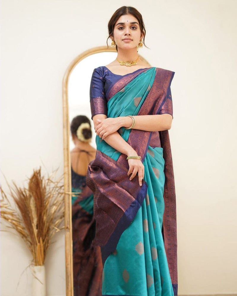 Bottle Green Color Jacquard Print Banarasi Soft Silk Saree