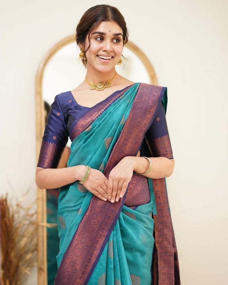 Bottle Green Color Jacquard Print Banarasi Soft Silk Saree