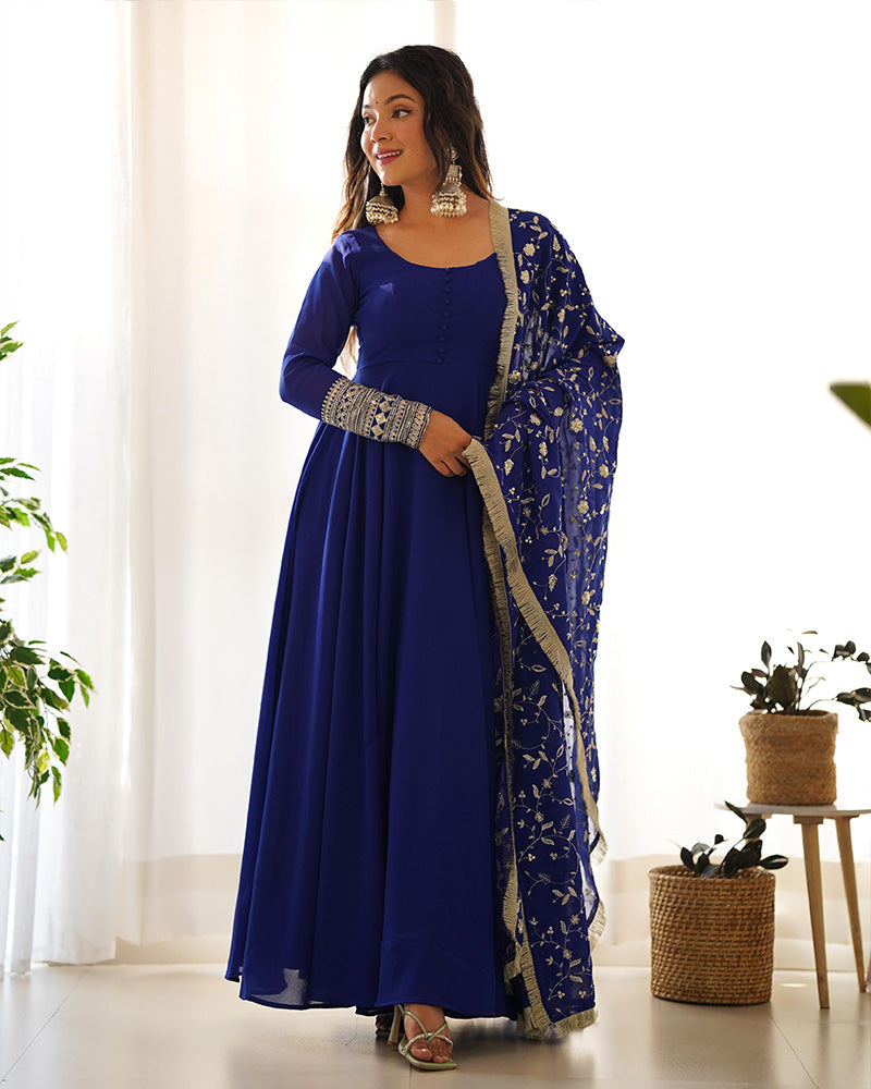 Blue Color Soft Georgette With Heavy Embroidery Work Dupatta Anarkali Suit