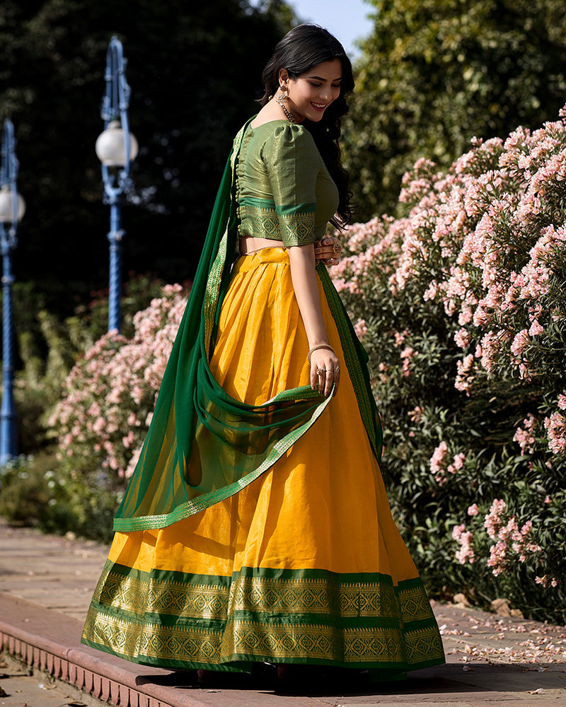 Yellow Color Kanchipuram Silk Designer Lehenga Choli