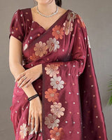 Jacquard Design Maroon color Soft Lichi Silk Saree