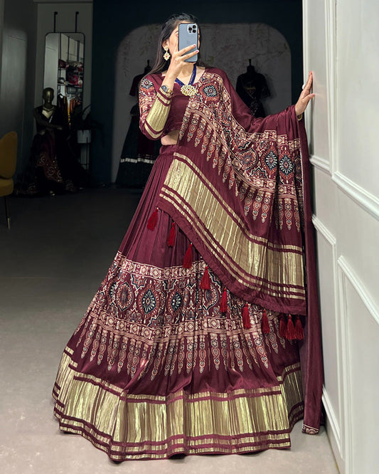 Maroon Color Gaji Silk Real Mirror Work Lehenga Choli