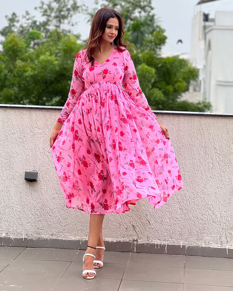 Pink Color Georgette Floral Printed Tunic