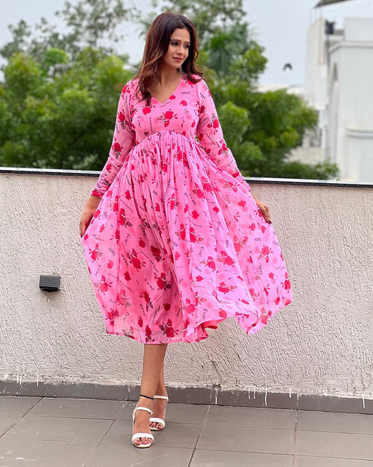 Pink Color Georgette Floral Printed Tunic